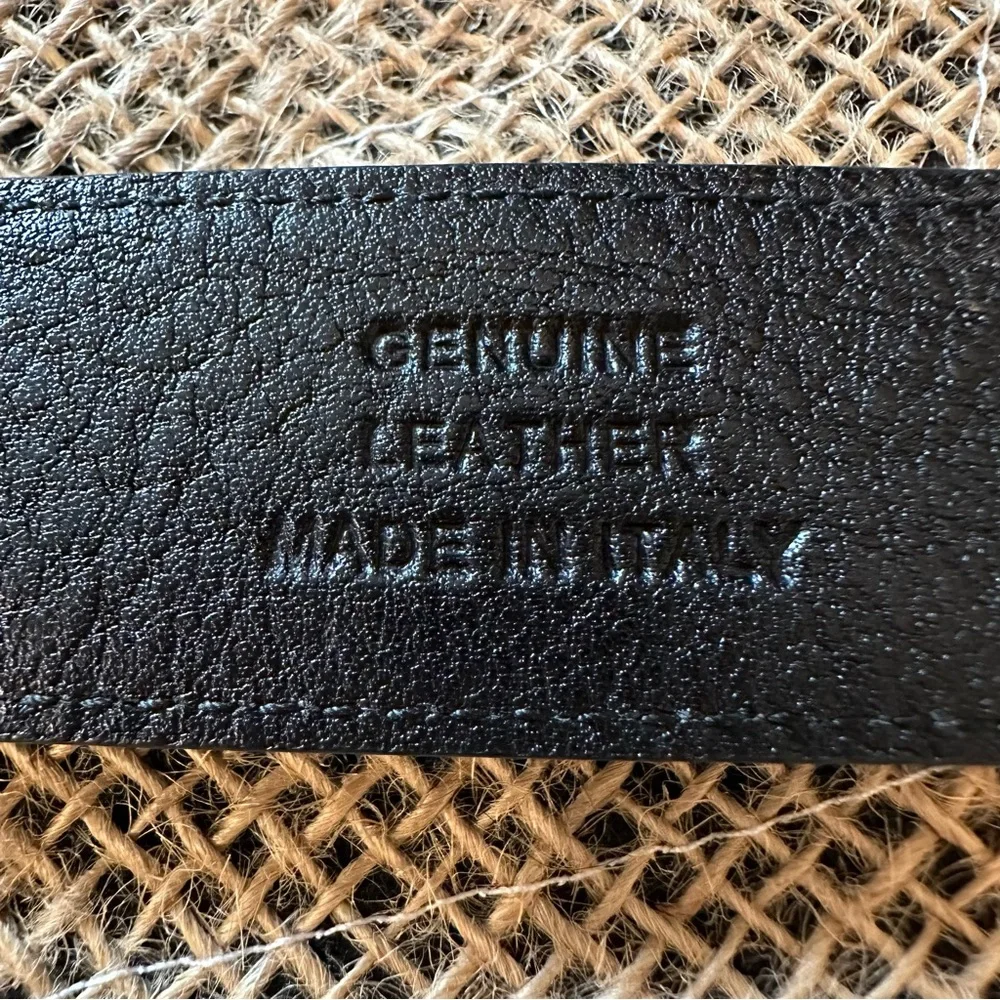 Italian Brushed Leather Belt Dark Brown Black Gun Metal Gray‎ Hardware Like New